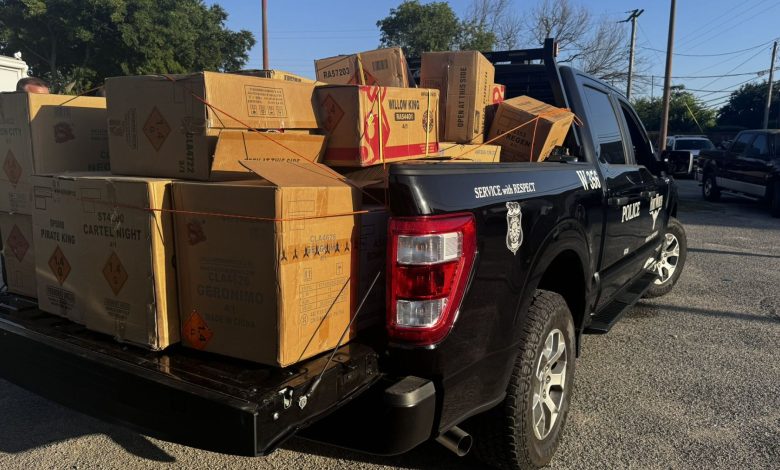 Fort Worth police seized 700 pounds of fireworks from a truck and flatbed trailer discovered parked on a side street on Wednesday